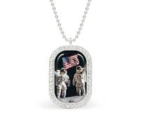 First Men On The Moon Necklace Gift for Women White Diamond Necklaces Sparkling Rectangular Pendant with Chain