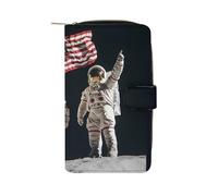 First Men On The Moon Women's Wallet Leather Bifold Blocking Card Holder Trendy Ladies Clutch Purse 19.7x11x3.5cm
