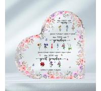 First Mom Then Grandma Now Great Grandma - Personalized Kid Name & Birth Month Flowers Heart Acrylic Plaque, Birthday Mother's Day Gifts for Mimi Grandma, Great Grandmother Gifts from Grandchildren