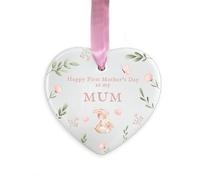 First Mother’s Day As My Mum Ornament, Ceramic Hanging Decoration, New Mummy Gift from Baby, 1st Mother’s Day Keepsake, Mum Ornament (Heart)