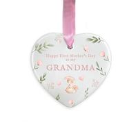 First Mother’s Day Grandma Ornament, Ceramic Hanging Decoration, 1st for Nana, Granny, New Grandma Keepsake Gift (Heart)