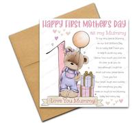 First Mothers Day as my Mummy Card, Our 1st Mothers Day Card with Poem from Baby Daughter, Pink Bear