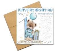 First Mothers Day as my Mummy Card, Our 1st Mothers Day Card with Poem from Baby Son, Blue Bear