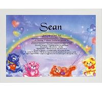 First Name Meanings Print - Rainbow Bears Design White Frame