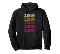 First Name Zella Funky Retro Vintage Disco Design Pullover Hoodie, Adult Unisex, Black, X-Large