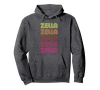First Name Zella Funky Retro Vintage Disco Design Pullover Hoodie, Adult Unisex, Dark Heather Grey, XX-Large