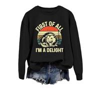 First Of All I m A Delight Round-Neck Shirt Breathable for Women (Black XXXL)