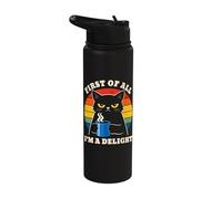 First of All I'm A Delight Angry Black Cat Retro Sarcasm Stainless Steel Insulated Water Bottle