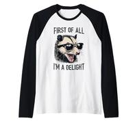 First of All I'm A Delight Angry Opossum Possum Sunglasses Raglan Baseball Tee