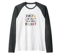 First of All, I'm a Total Delight - Cheerful Fun Quote Raglan Baseball Tee, Men, Dark Heather/White, M