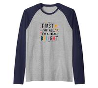 First of All, I'm a Total Delight - Cheerful Fun Quote Raglan Baseball Tee, Men, Navy/Athletic Heather, M
