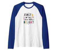 First of All, I'm a Total Delight - Cheerful Fun Quote Raglan Baseball Tee, Men, Royal Blue/White, XXL