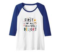 First of All, I'm a Total Delight - Cheerful Fun Quote Raglan Baseball Tee, Women, Royal Blue/White, XXL