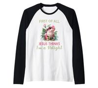 First of All Jesus Thinks I'm a Delight Frog Women Funny Raglan Baseball Tee