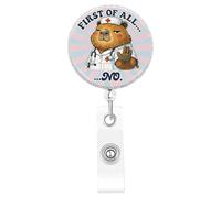 First of All NO Funny Capybara Nurse Badge Reel Retractable, Sarcastic ID Badge Holder with Name Tag Clip for ER ICU Night Shift Nurse RN LPN CNA MA Coworkers Gift, Durable Glitter Acrylic (B)