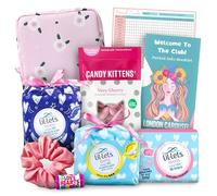 First Period Kit for Girls No Tampons - Emergency Kit Bag for Girls Bundle with Lillets Teen Pads, Candy Kittens, London Carousel Sanitary Pad Storage Bag and Welcome to Your Period Info Booklet