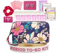 First Period Pal Pack to-Go Kit | 26 pcs | First Period Kit for Girls 9-12 | Period Bags for Teen Girls for School | Discrete Period Bag, Pads, Panty Liners, Period Kits for Girls 10-12 - Flowers