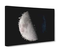First Quarter of the Moon Canvas Print | Gallery Wrapped 30mm Frame Wall Art | 30x20 inches | Ready to Hang | Abstract Space Picture | Living Room Bedroom Lounge Office