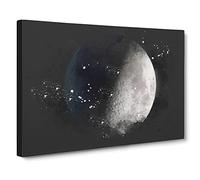First Quarter Of The Moon Paint Splash Canvas Print | Gallery Wrapped 30mm Frame Wall Art | 20x14 inches | Ready to Hang | Modern Space Picture | Living Room Bedroom Lounge Office