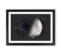 First Quarter of The Moon Paint Splash Framed Print | A2 Black Framed Wall Art | Ready to Hang | Modern Space Picture | Living Room Bedroom Lounge Office
