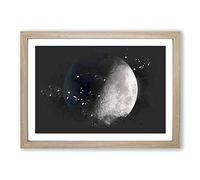 First Quarter of The Moon Paint Splash Framed Print | A2 Oak Framed Wall Art | Ready to Hang | Modern Space Picture | Living Room Bedroom Lounge Office