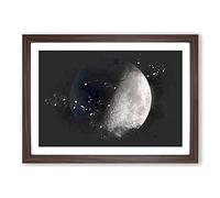 First Quarter of The Moon Paint Splash Framed Print | A2 Walnut Framed Wall Art | Ready to Hang | Modern Space Picture | Living Room Bedroom Lounge Office
