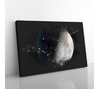 First Quarter Of The Moon Paint Splash Modern Art Canvas Wall Art Print Ready to Hang, Framed Picture for Living Room Bedroom Home Office Décor, 76x50 cm (30x20 Inch)