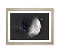 First Quarter Of The Moon Paint Splash Modern Art Framed Print | A3 Oak Framed Wall Art | Ready to Hang | Modern Space Picture | Living Room Bedroom Lounge Office