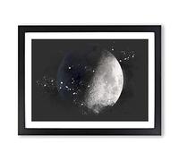 First Quarter Of The Moon Paint Splash Modern Art Framed Print | A4 Black Framed Wall Art | Ready to Hang | Modern Space Picture | Living Room Bedroom Lounge Office