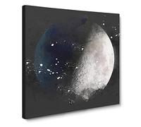 First Quarter of the Moon Paint Splash Modern Canvas Wall Art Print Ready to Hang, Framed Picture for Living Room Bedroom Home Office Décor, 14x14 Inch (35x35 cm)