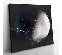 First Quarter of the Moon Paint Splash Modern Canvas Wall Art Print Ready to Hang, Framed Picture for Living Room Bedroom Home Office Décor, 50x50 cm (20x20 Inch)