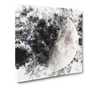 First Quarter of the Moon Watercolour Canvas Print | Gallery Wrapped 30mm Frame Wall Art | 14x14 inches | Ready to Hang | Modern Space Picture | Living Room Bedroom Lounge Office