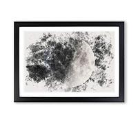 First Quarter of The Moon Watercolour Framed Print | A2 Black Framed Wall Art | Ready to Hang | Modern Space Picture | Living Room Bedroom Lounge Office
