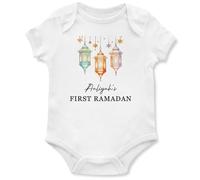 First Ramadan Personalised Babygrow for Baby Girls Islamic Lanterns Eid Keepsake Babies Vest, 0-3 Months, White