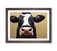 First Rate Cow WHT Framed Print | A4 Walnut Framed Wall Art | Ready to Hang | Modern Animal Picture | Living Room Bedroom Lounge Office