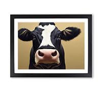 First Rate Cow WHT Framed Wall Art Print A2 Black