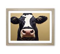 First Rate Cow WHT Framed Wall Art Print A2 Oak