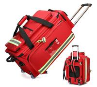 First Responder First Aid Bag, Medical Rolling Trolley with Wheels System and Dividers, Large Capacity Empty Trauma Kit for EMT Training, Accident Scenes and Field Hospital Use