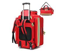 First Responder Trauma,Medical Rolling Bag,Multi-Pocket and Reflective Strip Design,with Compartments Removable,for Oxygen Tank Red