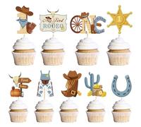 First Rodeo Birthday Decorations Boy - 36 Pcs Cowboy Party Decoration Including Brown Number 1 Letter One Cowboy Boot Cupcake Toppers for Boys Girls Western Wild West Party Supplies
