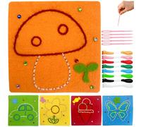 First Sewing Kit for Girls - Kids Sewing Kit with Material Cards, Colored Threads, Needles, Toddler Arts and Crafts Age 3, Threading Toys, DIY Montessori Toys