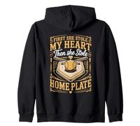 First She Stole My Heart Then She Stole Home Softball Dad Zip Hoodie