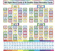 First Sight Word Cards, 100 First Word Cards & 96 Double-side Erasable Blank One Pocket Chart Cards for Beginning Reading, Sight Reading, Early-Reading, Students Classroom Home School Use