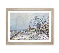 First Snow At Veneux Nadon By Alfred Sisley Classic Painting Framed Wall Art Print, Ready to Hang Picture for Living Room Bedroom Home Office Décor, Oak A4 (34 x 25 cm)