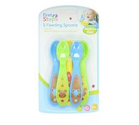 First Steps Jungle Pals Pack of 5 Feeding Spoons Easy Grip BPA Free 6months + - GreenBlueYellow