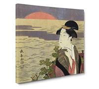 First Sunrise by Eishosai Choki Canvas Print | Gallery Wrapped 30mm Frame Wall Art | 14x14 inches | Ready to Hang | Modern Landscape Picture | Living Room Bedroom Lounge Office