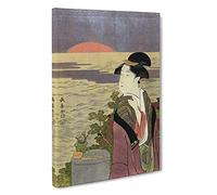 First Sunrise by Eishosai Choki Painting Canvas Print | Gallery Wrapped 30mm Frame Wall Art | 30x20 inches | Ready to Hang | Contemporary Landscape Picture | Living Room Bedroom Lounge Office