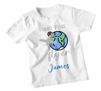 First TIME Flyer James Custom Kids T-Shirt, Personalised Travel Tee for Boys and Girls 1-2 Years White