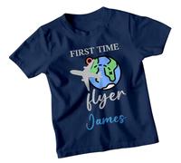 First TIME Flyer James Custom Kids T-Shirt, Personalised Travel Tee for Boys and Girls 2-3 Years Navy