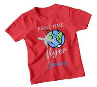 First TIME Flyer James Custom Kids T-Shirt, Personalised Travel Tee for Boys and Girls 9-11 Years Red